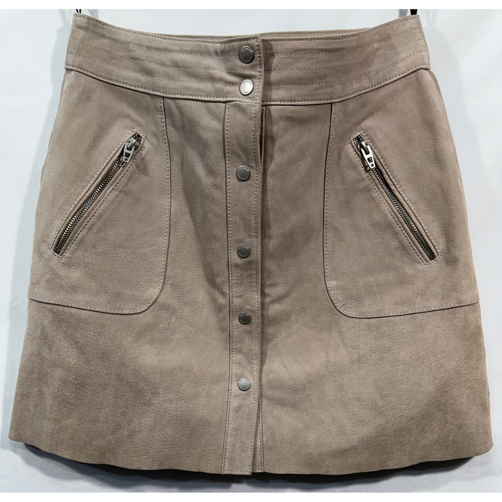 BlankNYC Taupe Genuine Suede Leather Button Front Mini Skirt 73K-0356NO Size 26